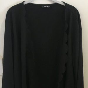 SHEIN Plus Women's Solid Shawl Collar Scallop Trim